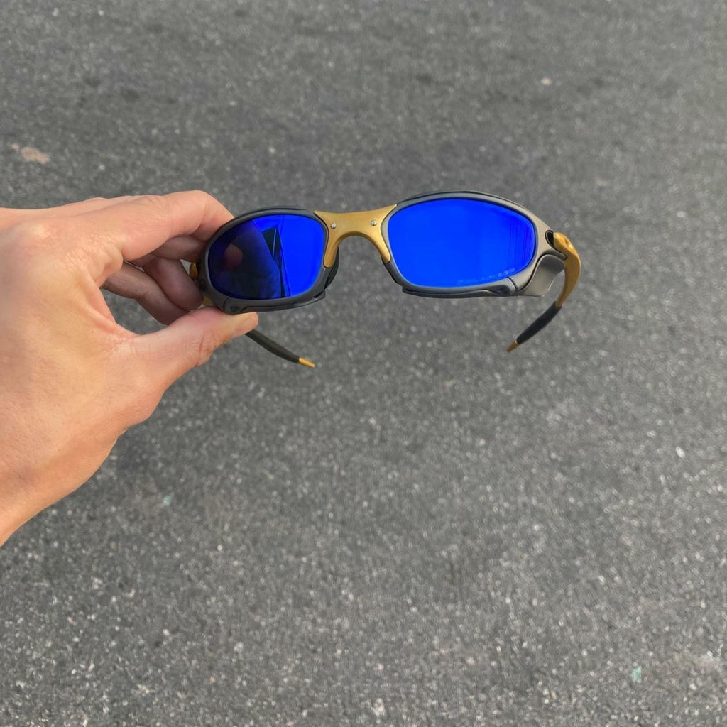 JULIET CORVETTE ARO X METAL LENTES AZUL ESCURO + SIDE BLINDER CINZA
