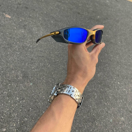 JULIET CORVETTE ARO X METAL LENTES AZUL ESCURO + SIDE BLINDER CINZA