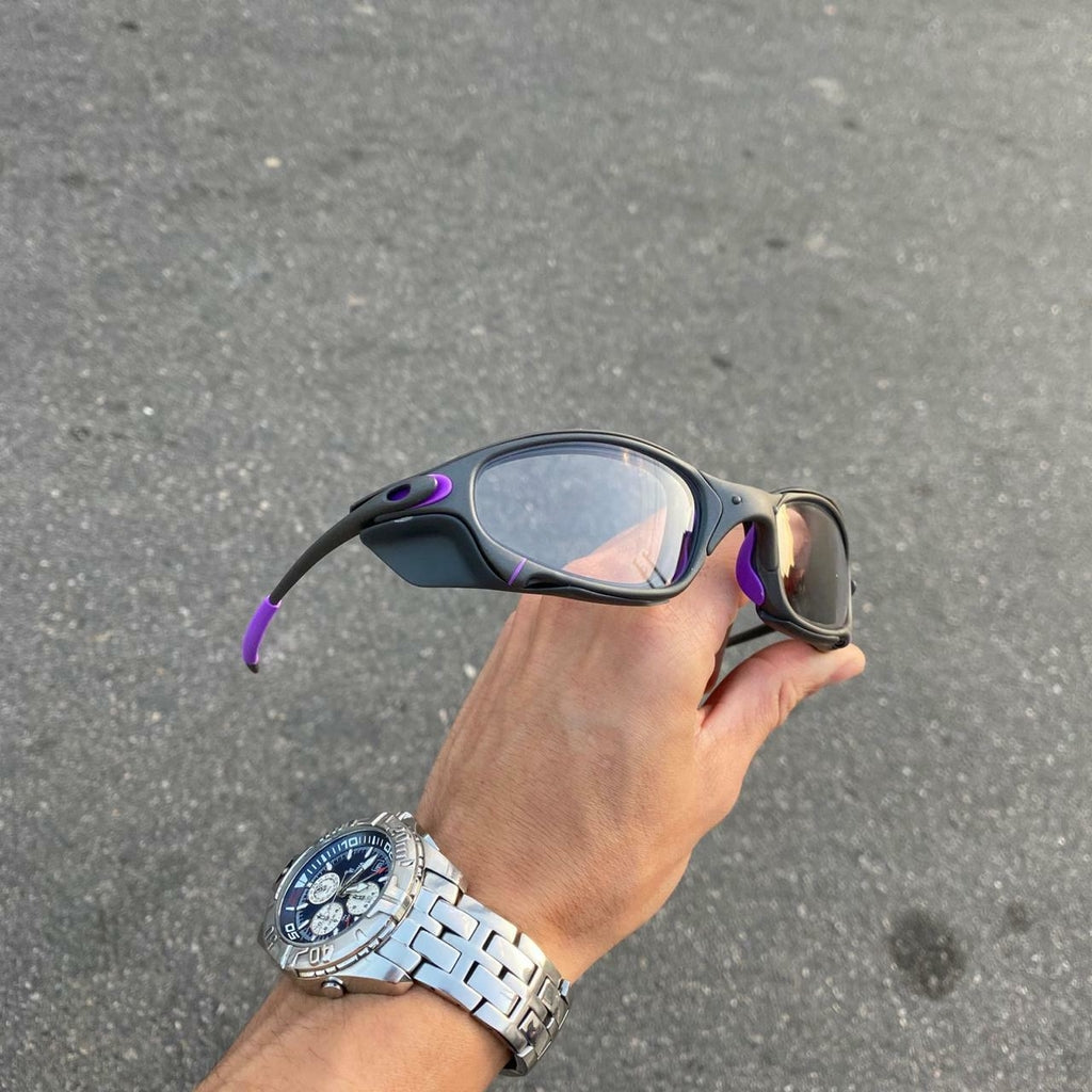 JULIET X-METAL LENTES TRANSPARENTE / KIT ROXO + SIDE BLINDER CINZA