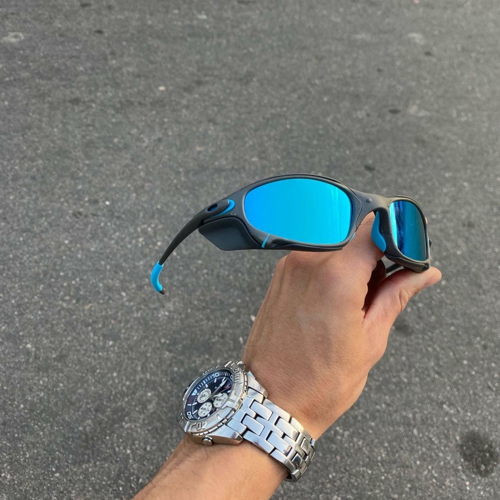 JULIET X-METAL LENTES ICE /KIT AZUL + SIDE BLINDER CINZA